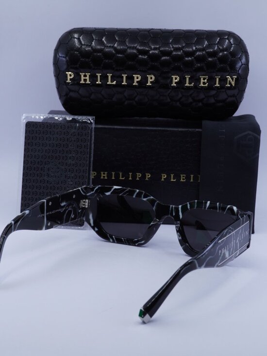 Philipp Plein SPP066M 0Z21 Geometric Sunglasses – Marbled Black / Grey main image 4